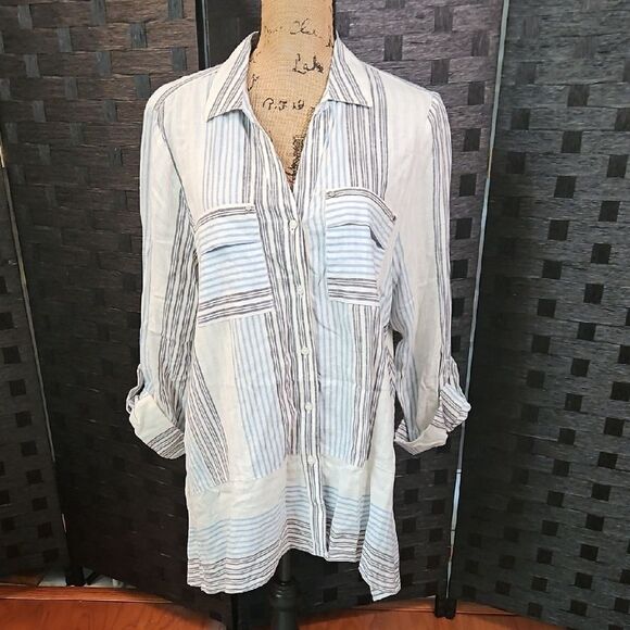 Jones New York Striped Linen Blend Top Size XL - Picture 1 of 10